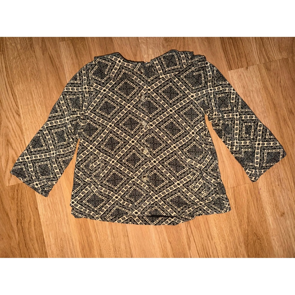 Kate Quinn Toddler Girls 3T Black Cream Geometric Diamond Button Up Top Blouse